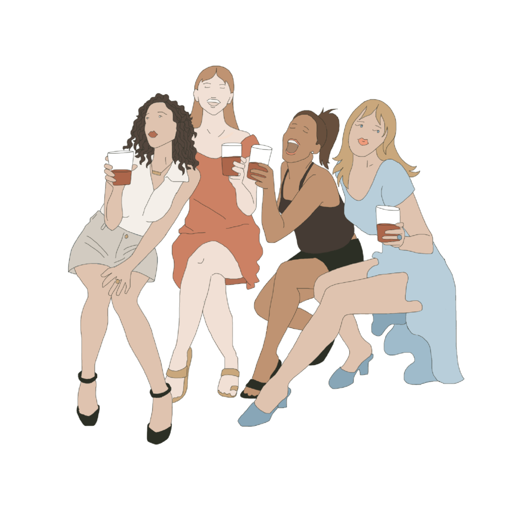 Four women having wine together