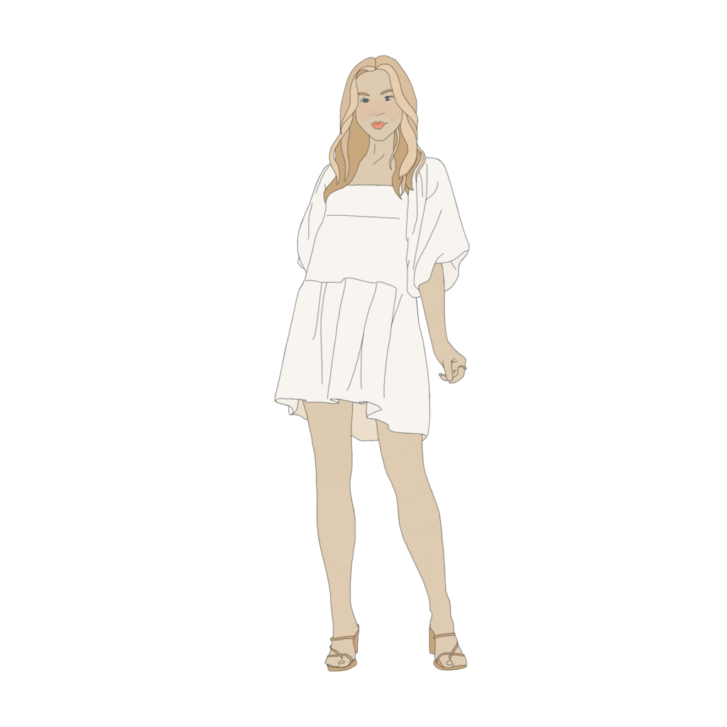 Girl in white flowy baby-doll dress
